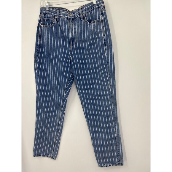 American Eagle Outfitters Mom Jean Striped Blue White Size 8 Regular - Picture 3 of 7